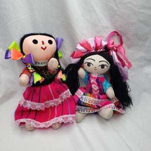 Two Mexican Maria Lee Dolls Folkart Handmade Mexico